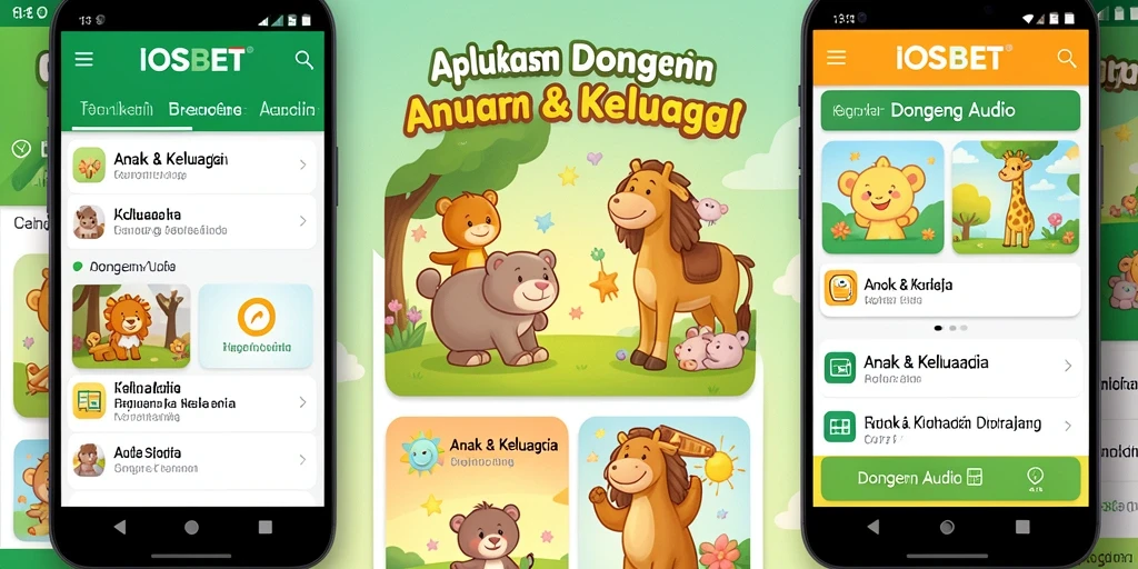 Antarmuka aplikasi IOSBET yang ramah anak dengan berbagai pilihan dongeng.