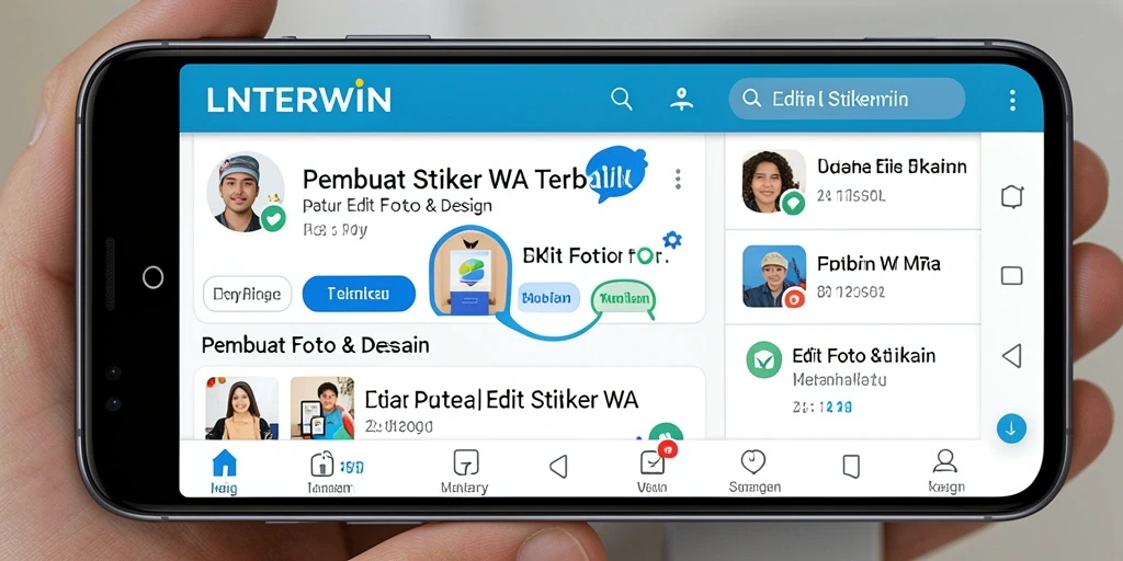 Screenshot LNTERWIN menampilkan fitur Pembuat Stiker WA yang intuitif.