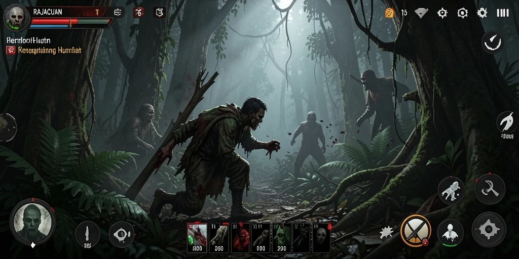 Tampilan antarmuka menyeramkan dari game Horor Hutan RAJACUAN.